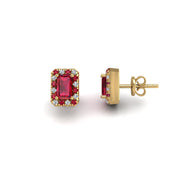 Cosmic Stud Earrings - Halo - Ruby Emerald