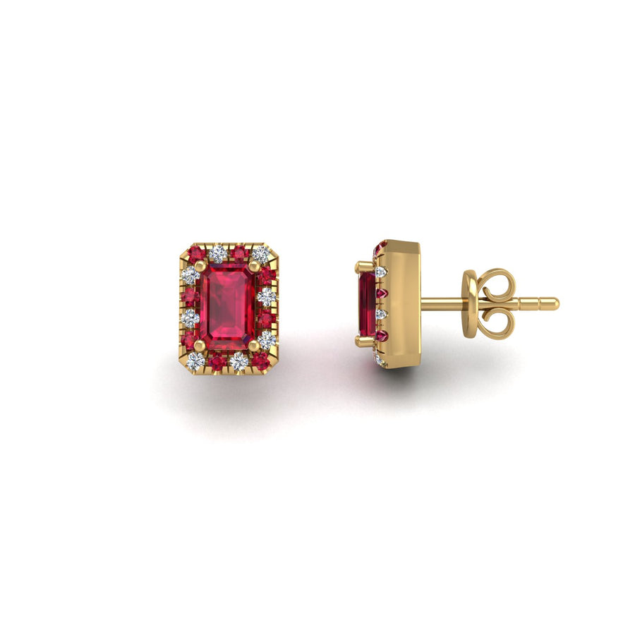 Cosmic Stud Earrings - Halo - Ruby Emerald
