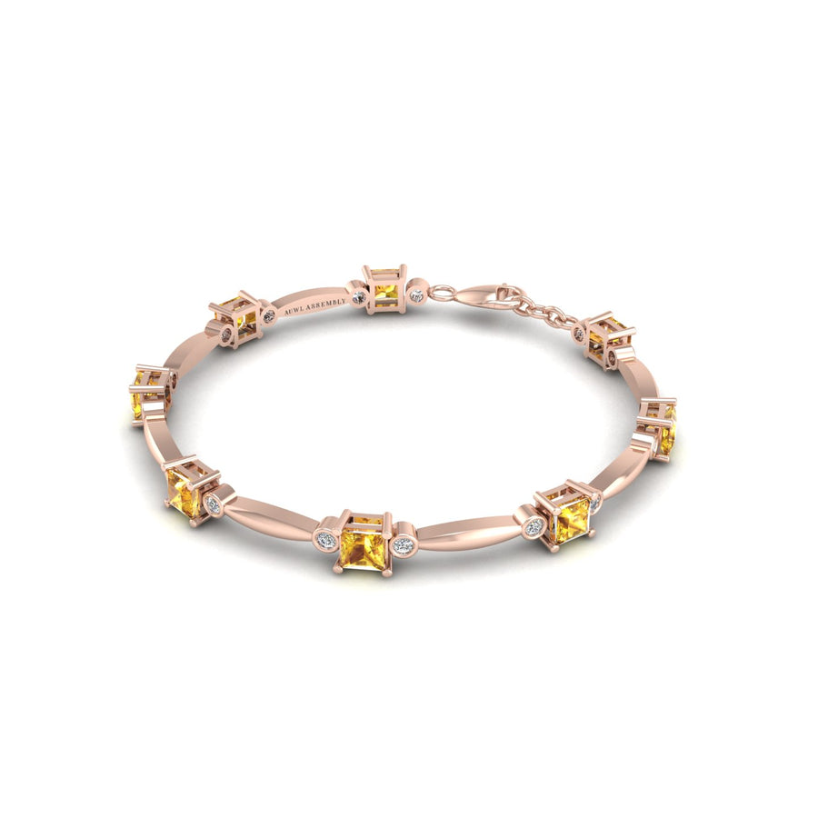 18k rose gold Zodiac birthstone bracelet with yellow sapphire gemstone, designed for women, perfect astrology jewelry from Celestial Vibe collection