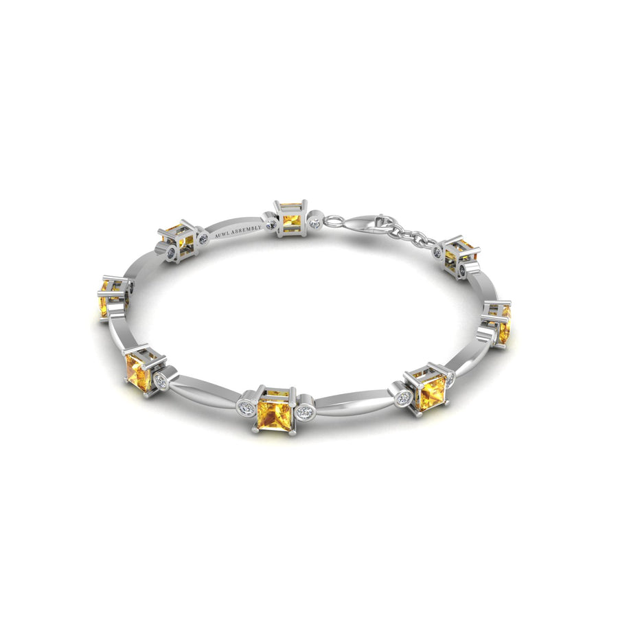 18k white gold Zodiac birthstone bracelet with yellow sapphire gemstone, designed for women, perfect astrology jewelry from Celestial Vibe collection