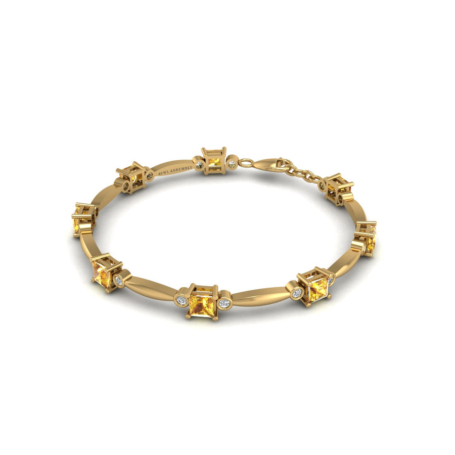 18k yellow gold Zodiac birthstone bracelet with yellow sapphire gemstone, designed for women, perfect astrology jewelry from Celestial Vibe collection