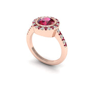 Ruby Halo Ring in Round Cut 18k rose gold, Zodiac Birthstone Ring, designed for women, perfect astrology jewelry from Celestial Vibe collection at AUWL Assembly