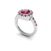 Ruby Halo Ring in Round Cut 18k white gold, Zodiac Birthstone Ring, designed for women, perfect astrology jewelry from Celestial Vibe collection at AUWL Assembly