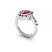 Ruby Halo Ring in Pear Cut 18k white gold, Zodiac Birthstone Ring, designed for women, perfect astrology jewelry from Celestial Vibe collection at AUWL Assembly