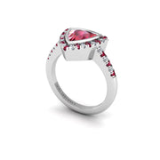 Ruby Halo Ring in Trillion Cut 18k yellow gold, Zodiac Birthstone Ring, designed for women, perfect astrology jewelry from Celestial Vibe collection at AUWL Assembly