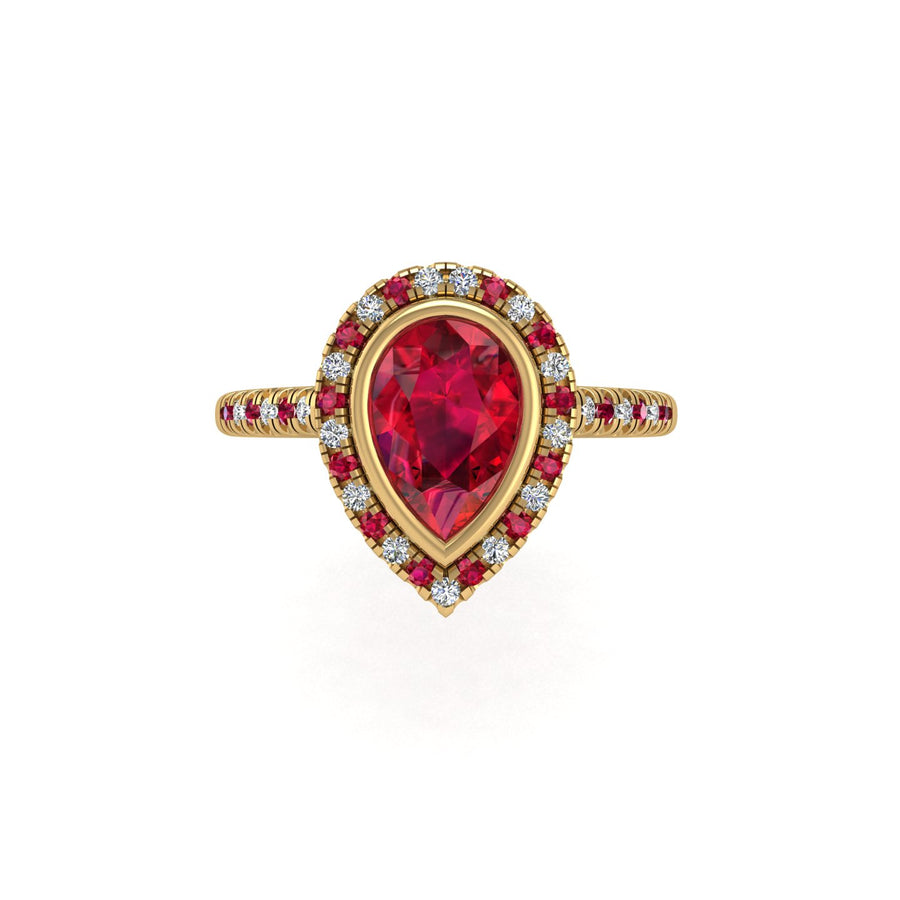 Starry Halo Ring - Ruby Pear