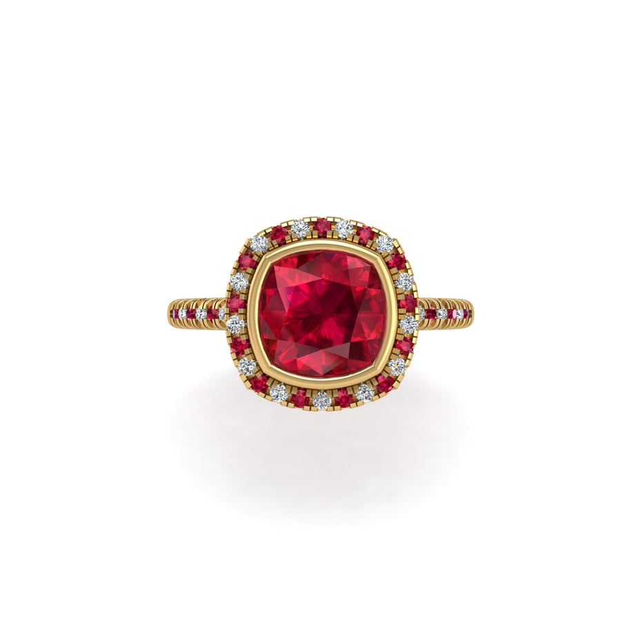 Starry Halo Ring - Ruby Cushion