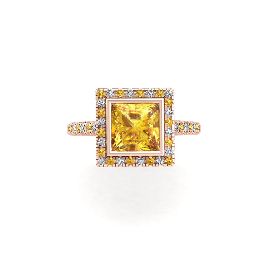 Starry Halo Ring - Yellow Sapphire Princess