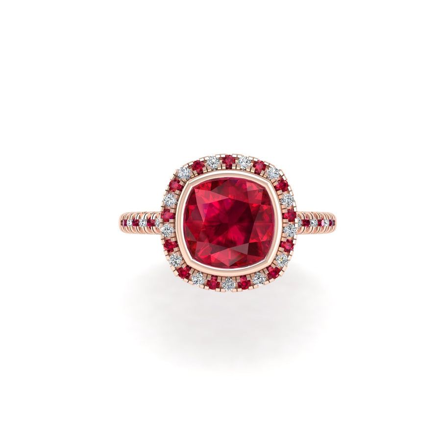 Starry Halo Ring - Ruby Cushion