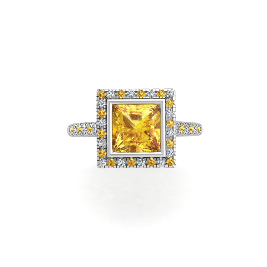 Starry Halo Ring - Yellow Sapphire Princess