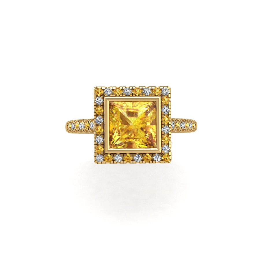 Starry Halo Ring - Yellow Sapphire Princess