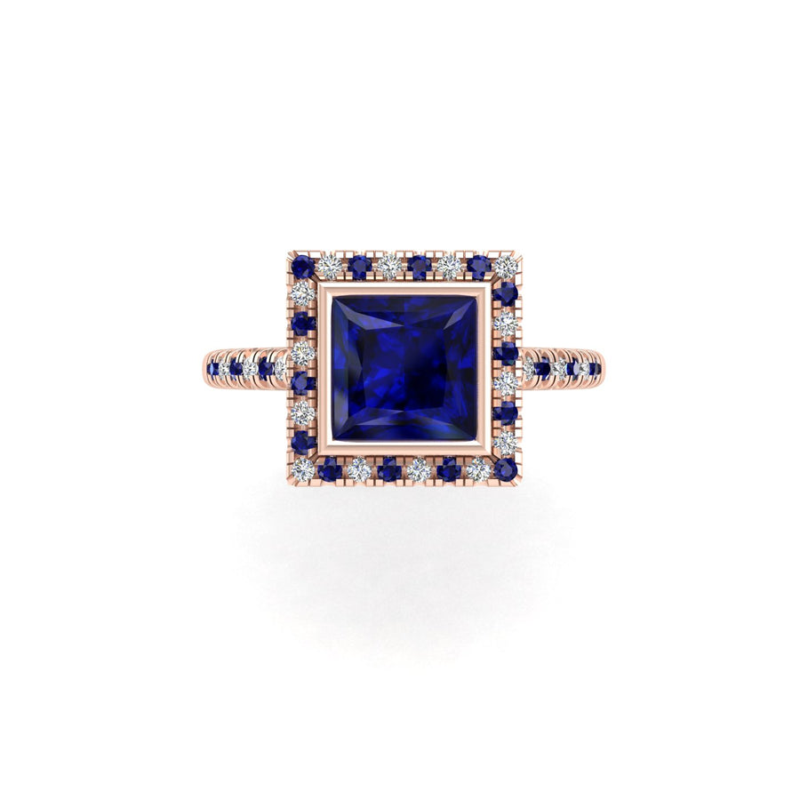 Starry Halo Ring - Blue Sapphire Princess