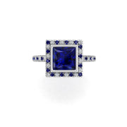 Starry Halo Ring - Blue Sapphire Princess