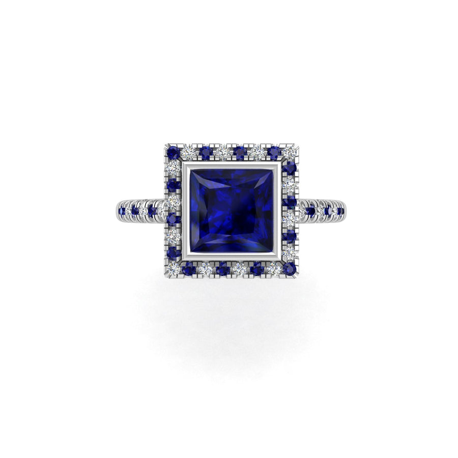 Starry Halo Ring - Blue Sapphire Princess