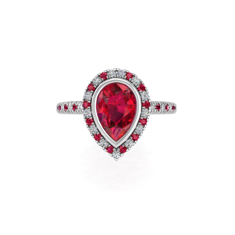 Starry Halo Ring - Ruby Pear
