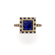 Starry Halo Ring - Blue Sapphire Princess