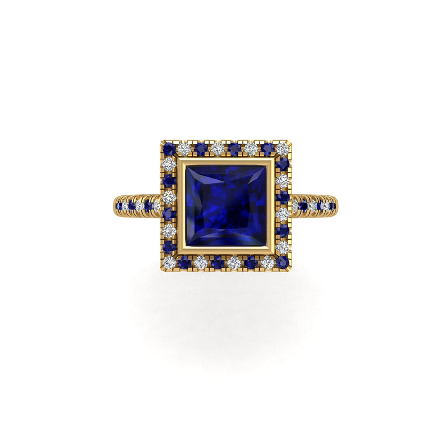 Starry Halo Ring - Blue Sapphire Princess
