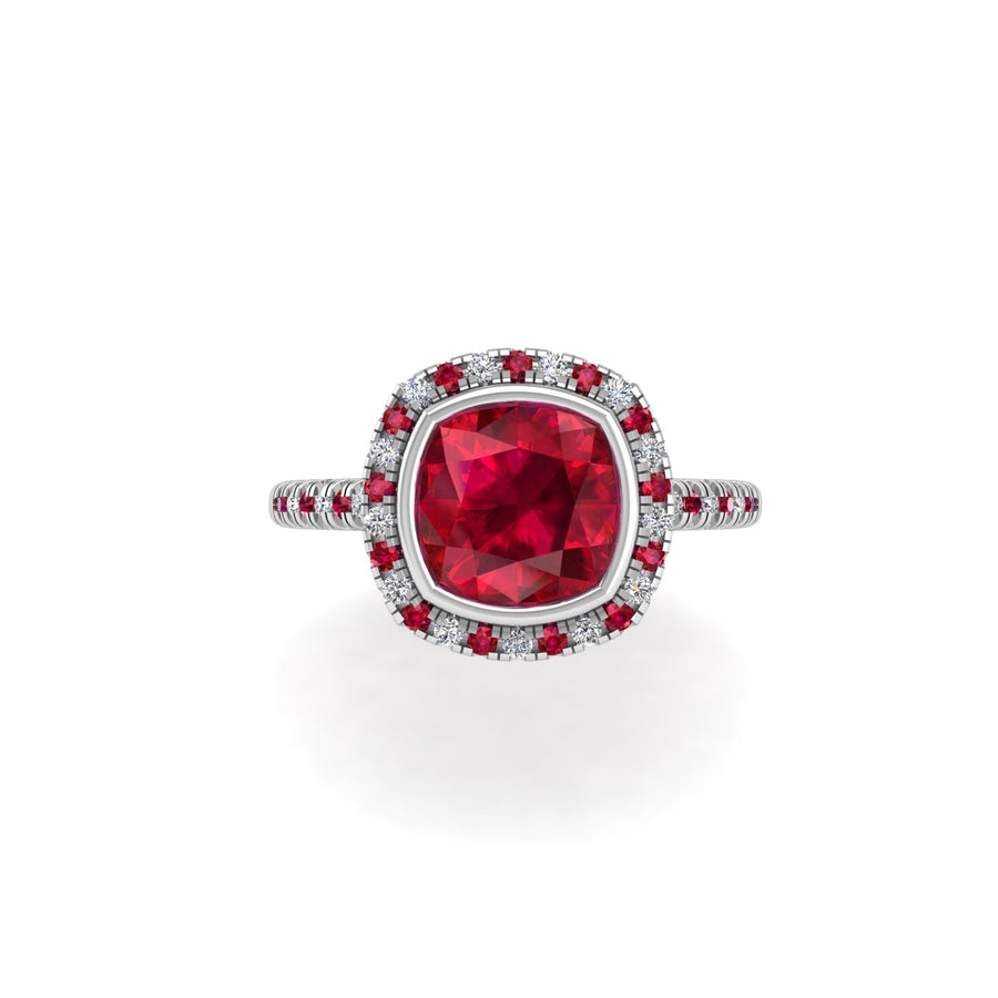 Starry Halo Ring - Ruby Cushion