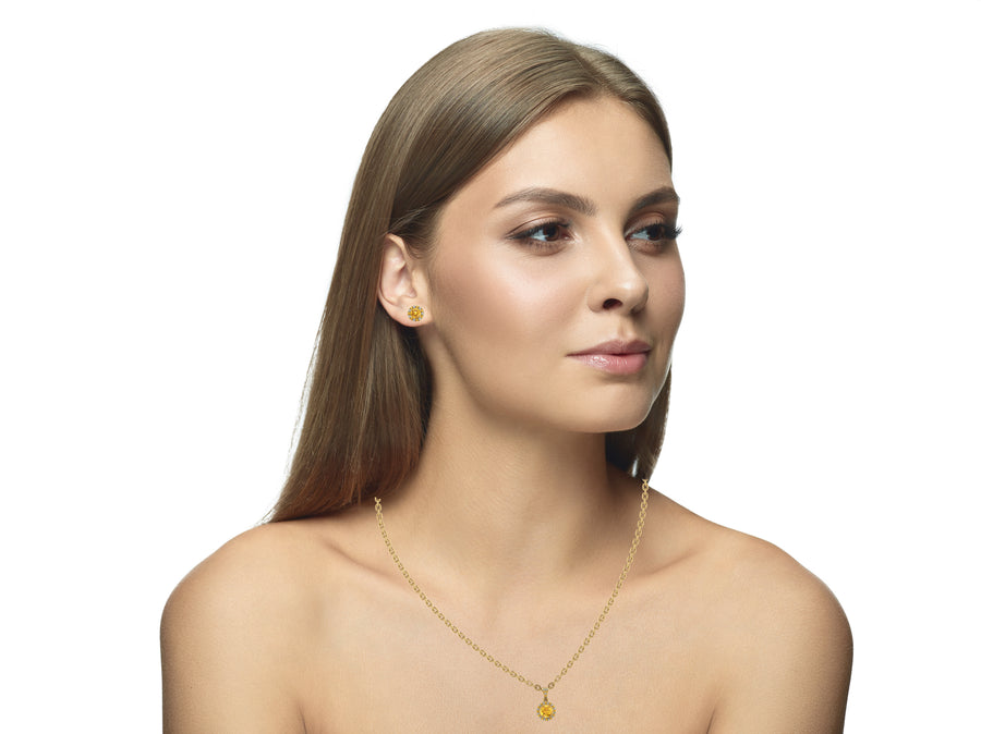 Cosmic Stud Earrings - Halo - Yellow Sapphire Round