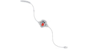 A delicate silver chain bracelet featuring a central owl charm with a bright red coral centrepiece and small clear stones around it, shown on a plain white background.