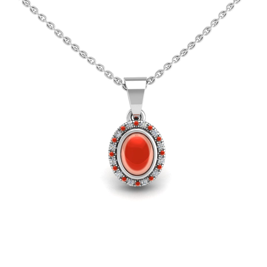 Divine Halo Pendant - Red Coral Oval