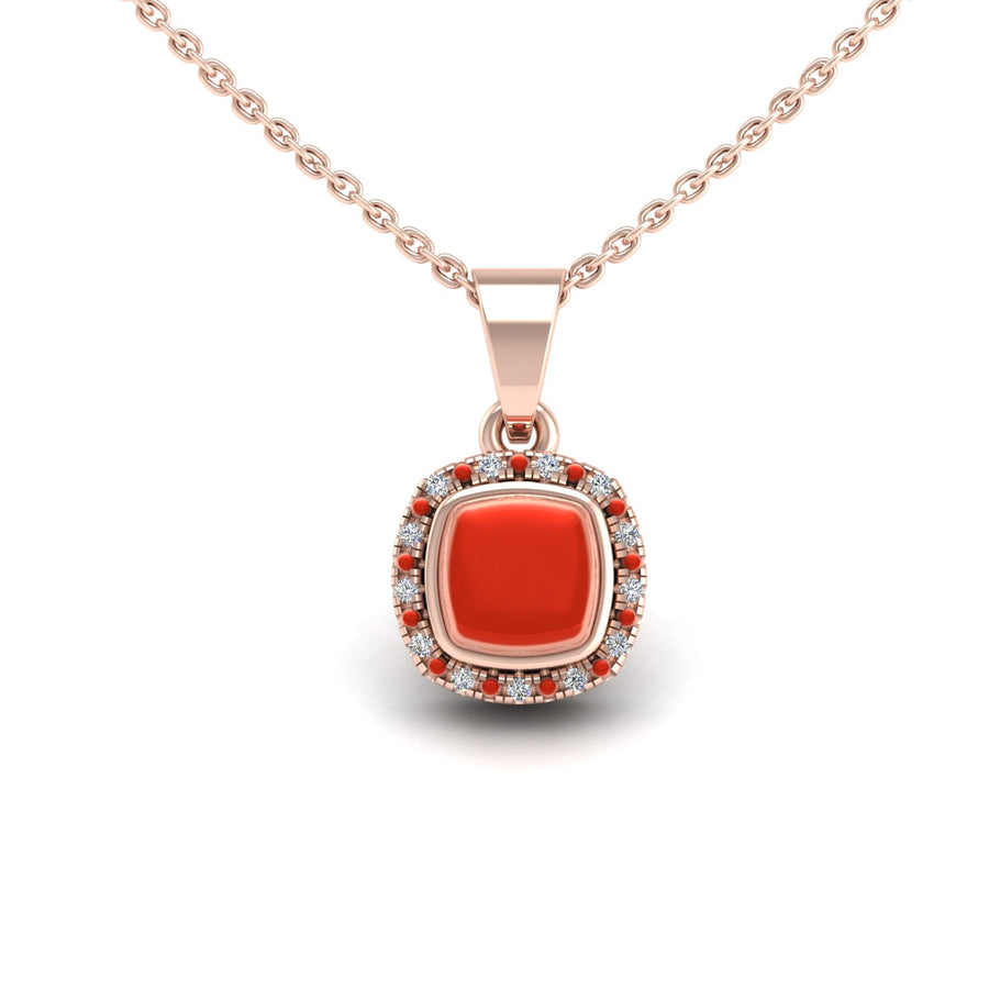 Divine Halo Pendant - Red Coral Cushion