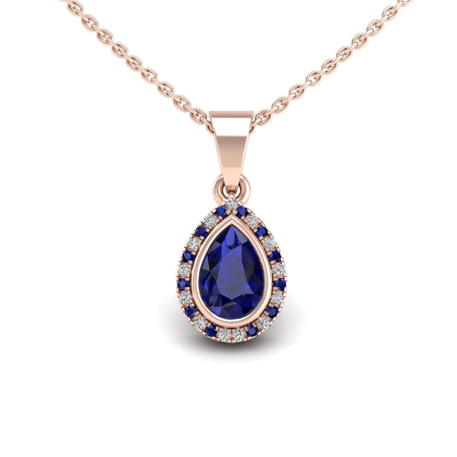 Divine Halo Pendant - Blue Sapphire Pear