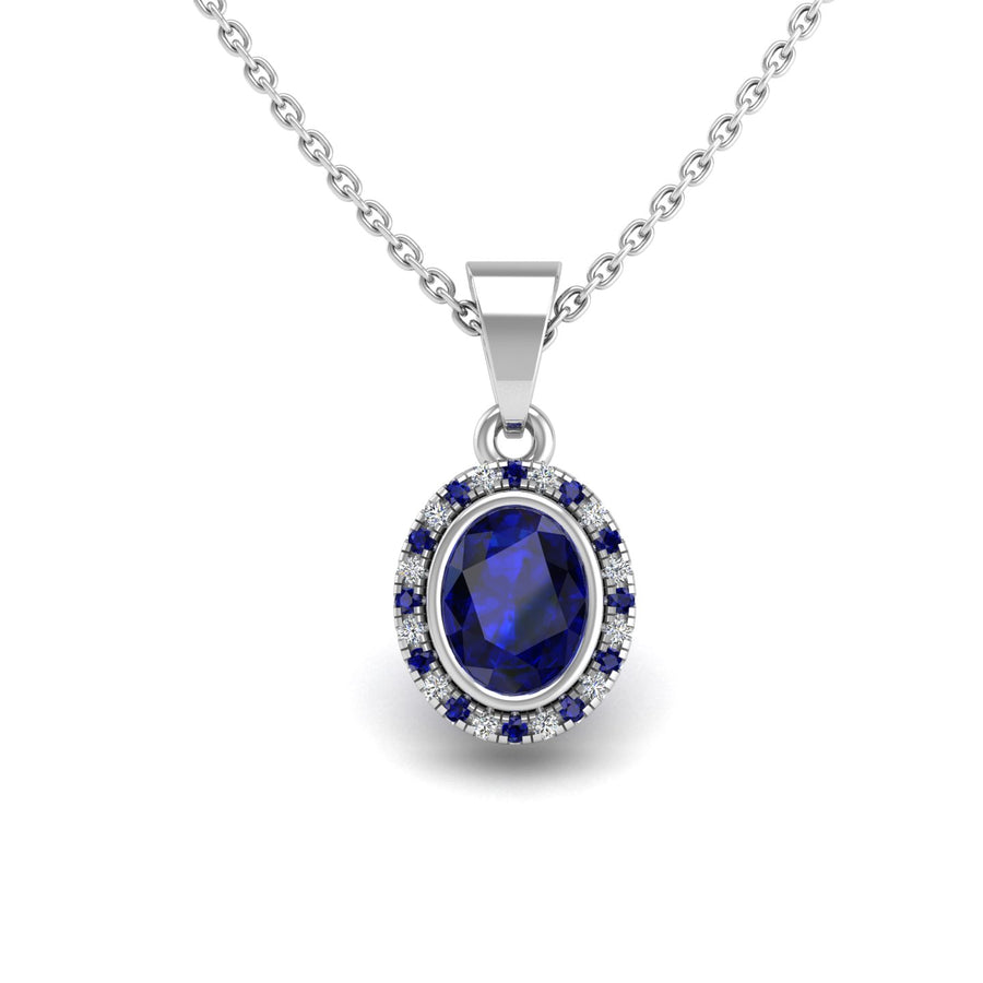 Divine Halo Pendant - Blue Sapphire Oval
