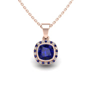 Divine Halo Pendant - Blue Sapphire Cushion