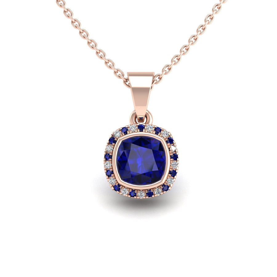 Divine Halo Pendant - Blue Sapphire Cushion
