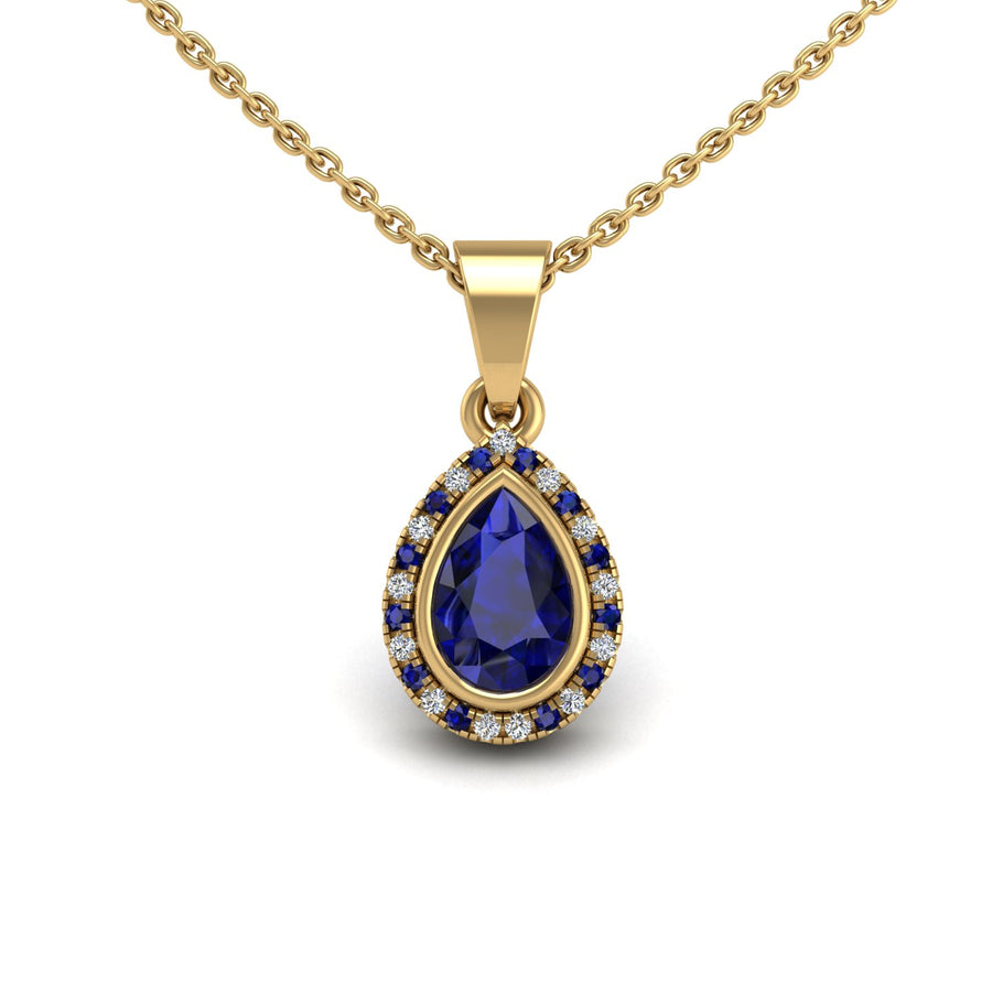 Divine Halo Pendant - Blue Sapphire Pear