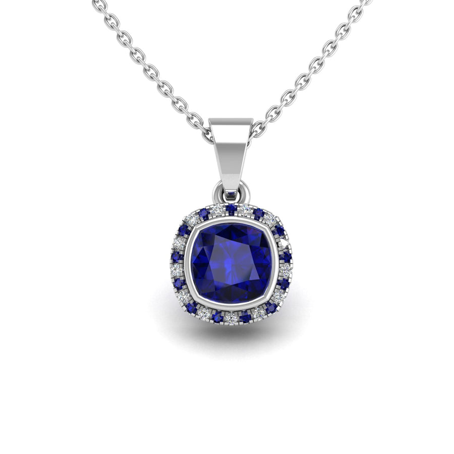 Divine Halo Pendant - Blue Sapphire Cushion