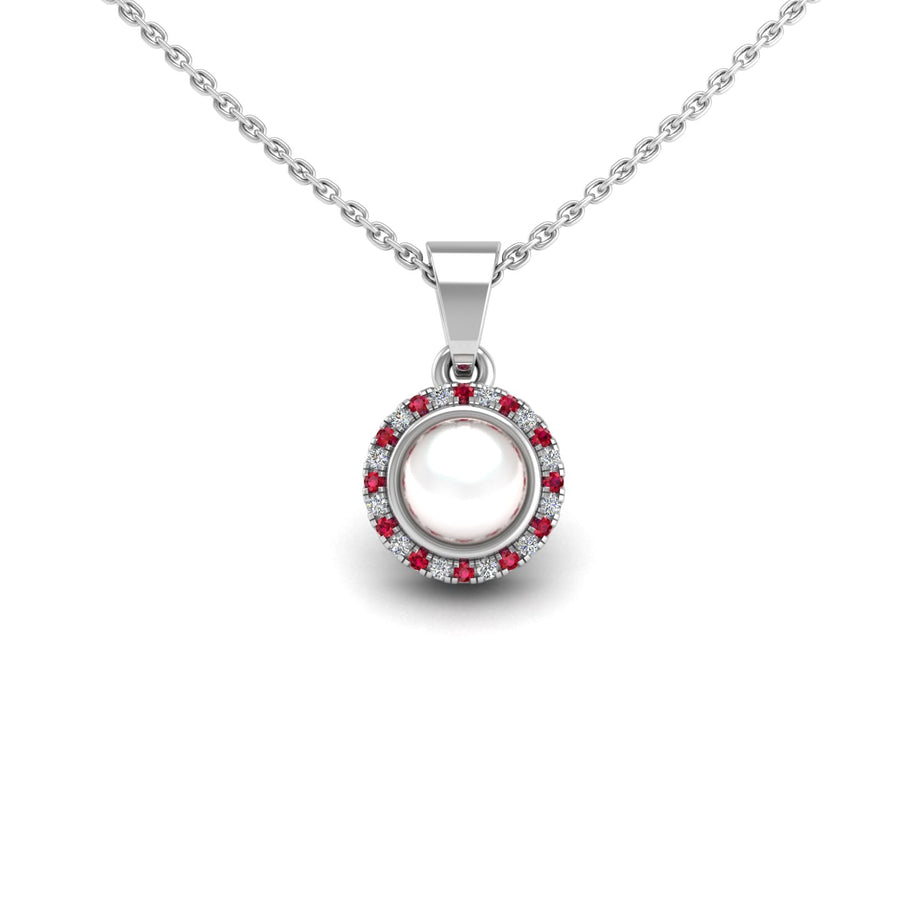 Divine Halo Pendant - Pearl-Ruby Round