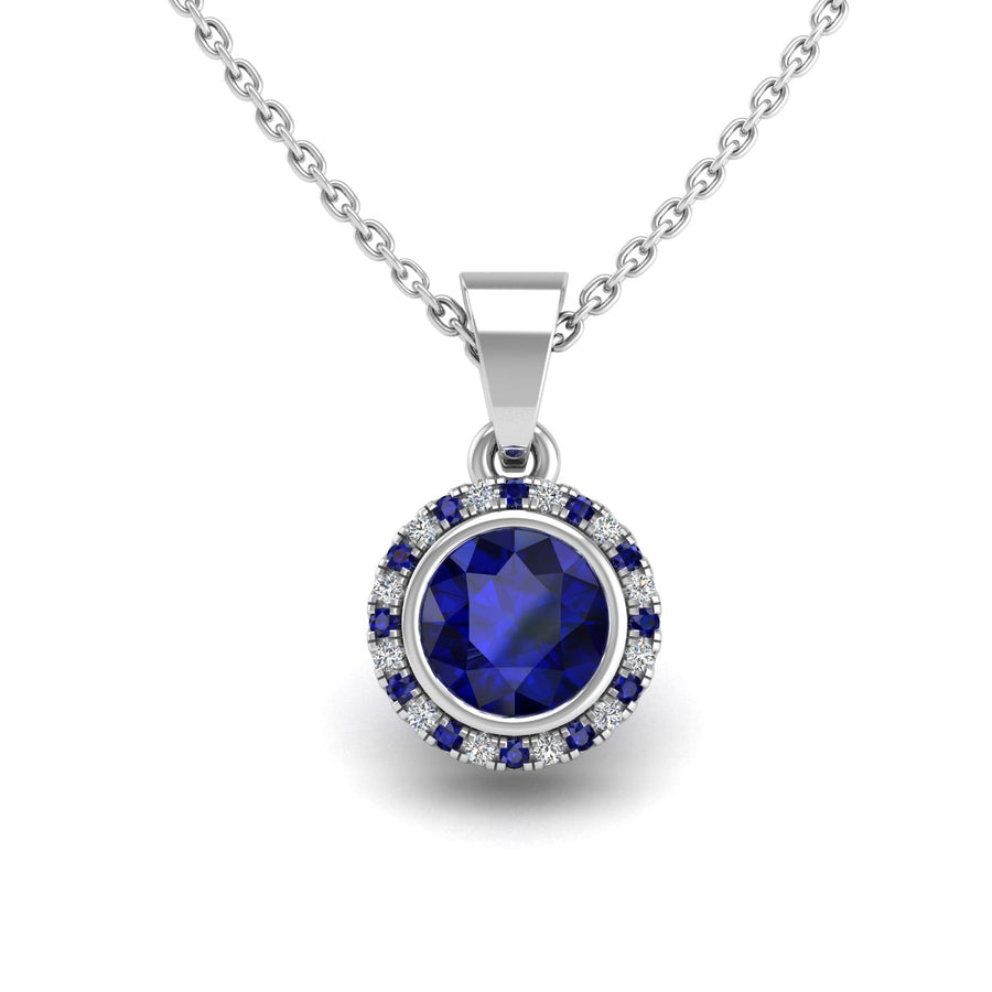 Divine Halo Pendant - Blue Sapphire Round