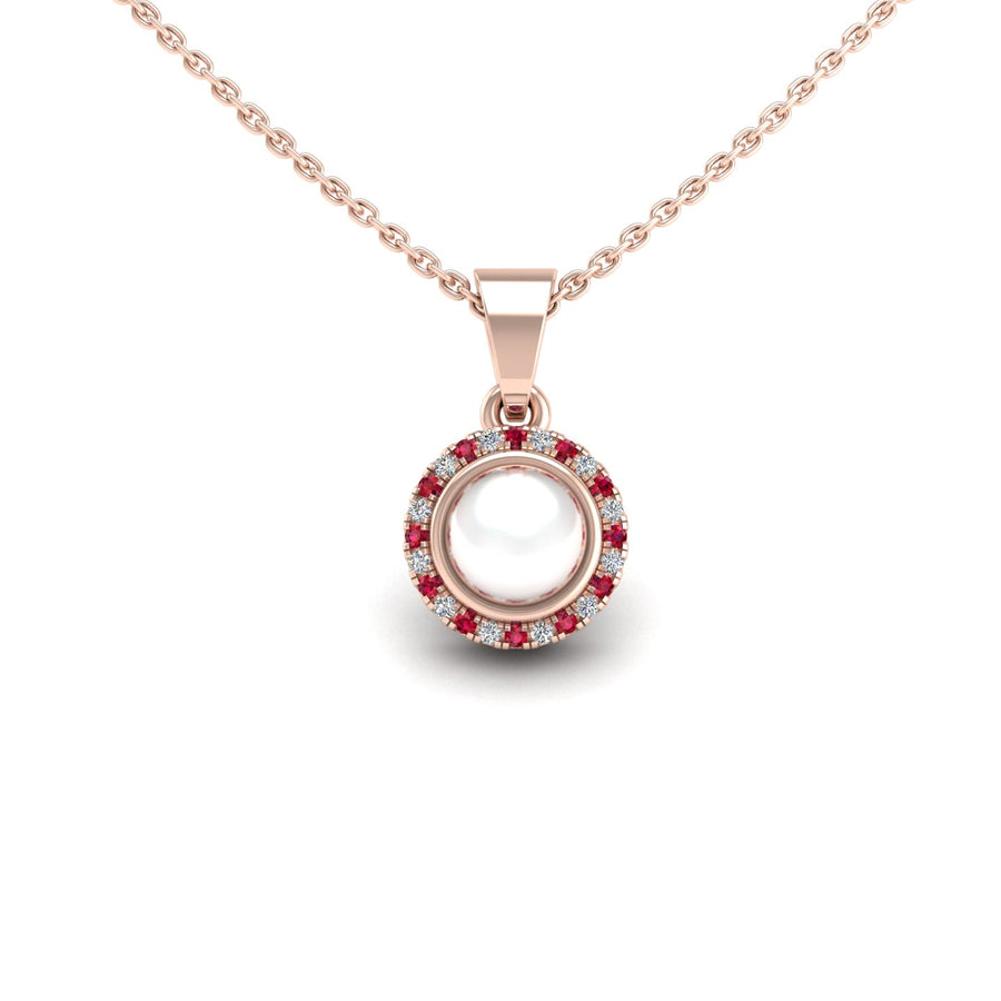 Divine Halo Pendant - Pearl-Ruby Round