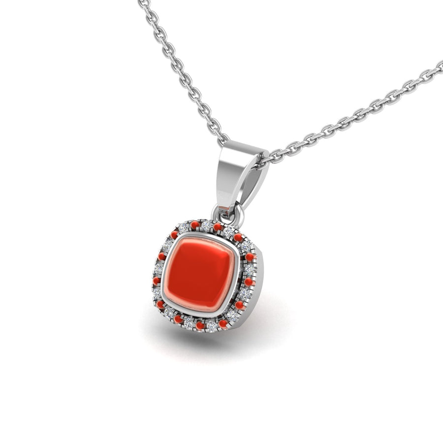 Divine Halo Pendant - Red Coral Cushion