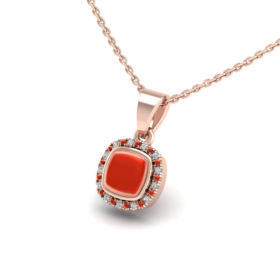 Divine Halo Pendant - Red Coral Cushion