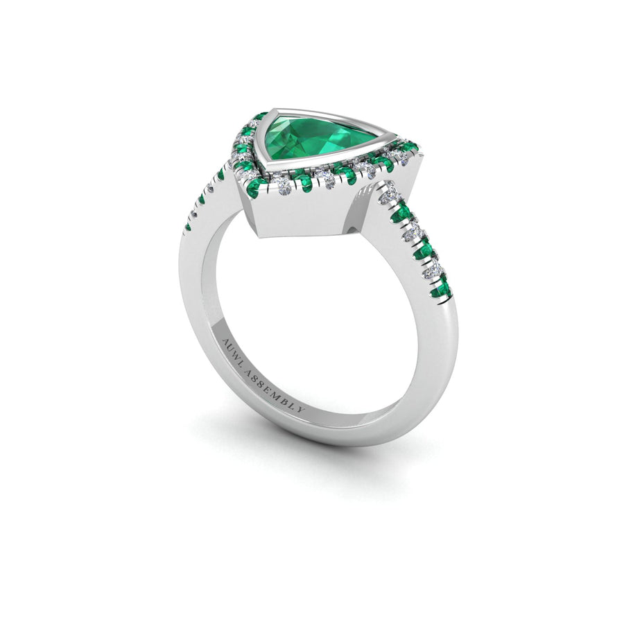 Starry Halo Ring - Emerald Trillion