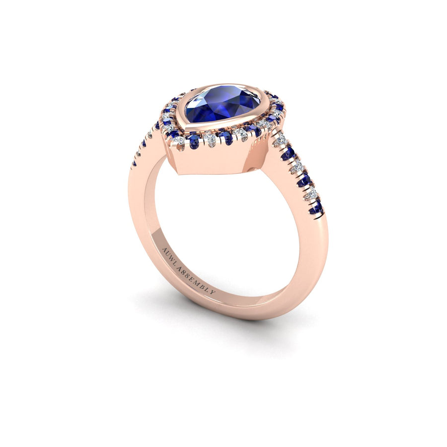 Starry Halo Ring - Blue Sapphire Pear
