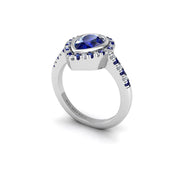 Starry Halo Ring - Blue Sapphire Pear