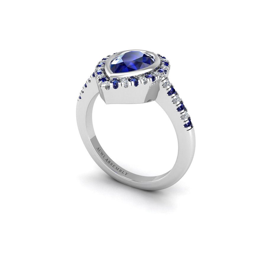 Starry Halo Ring - Blue Sapphire Pear