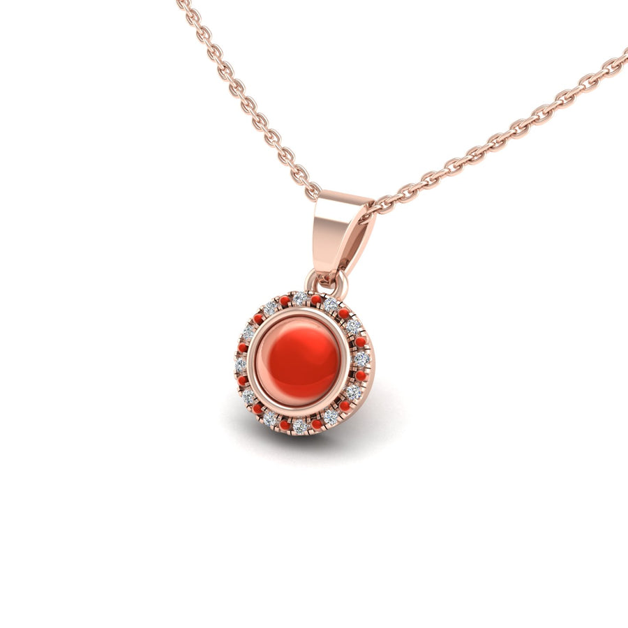 Divine Halo Pendant - Red Coral Round