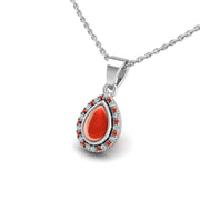 Divine Halo Pendant - Red Coral Pear