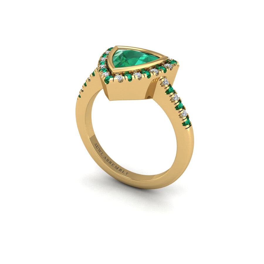 Starry Halo Ring - Emerald Trillion