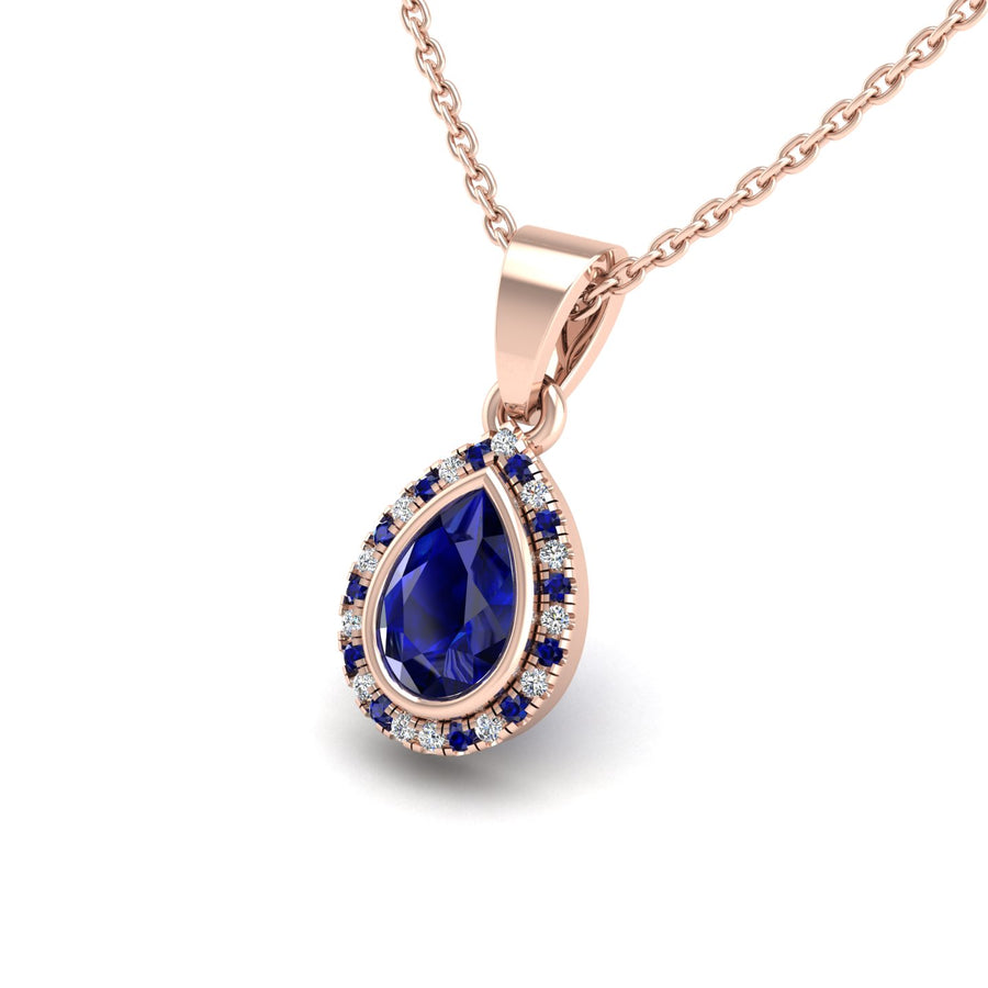 Divine Halo Pendant - Blue Sapphire Pear