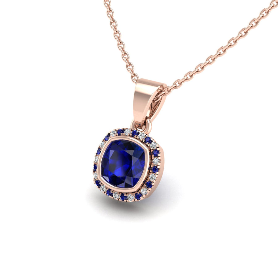 Divine Halo Pendant - Blue Sapphire Cushion