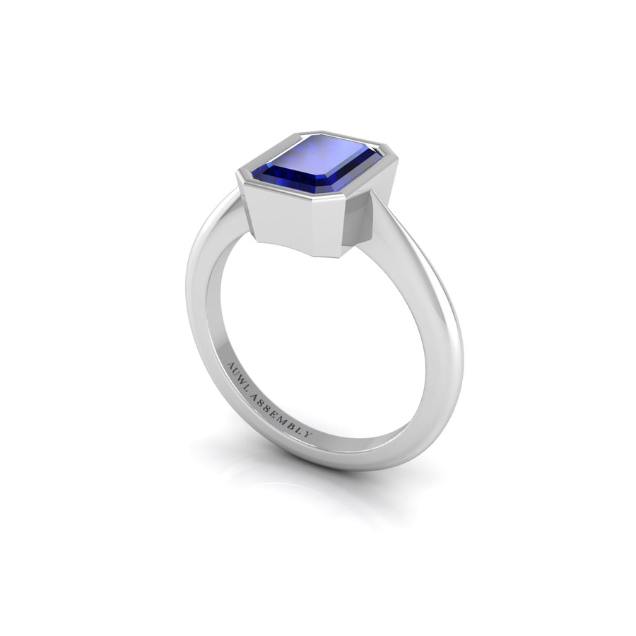 Celestial Solitaire Ring - Blue Sapphire Emerald