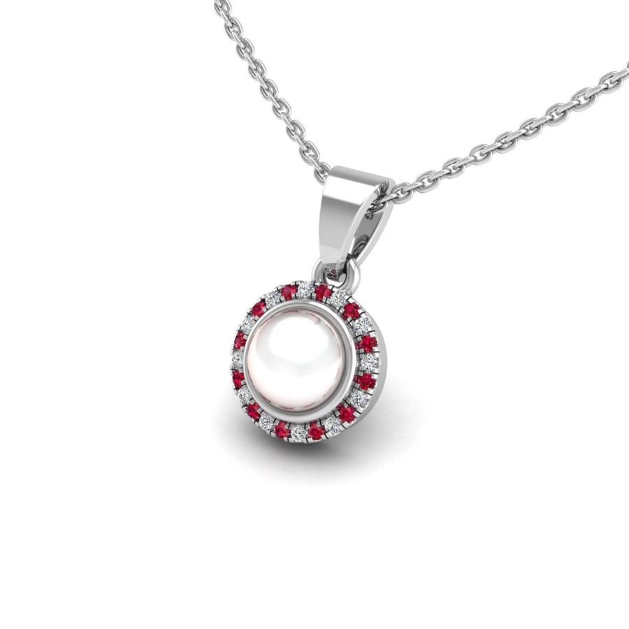 Divine Halo Pendant - Pearl-Ruby Round
