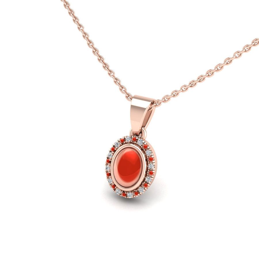 Divine Halo Pendant - Red Coral Oval