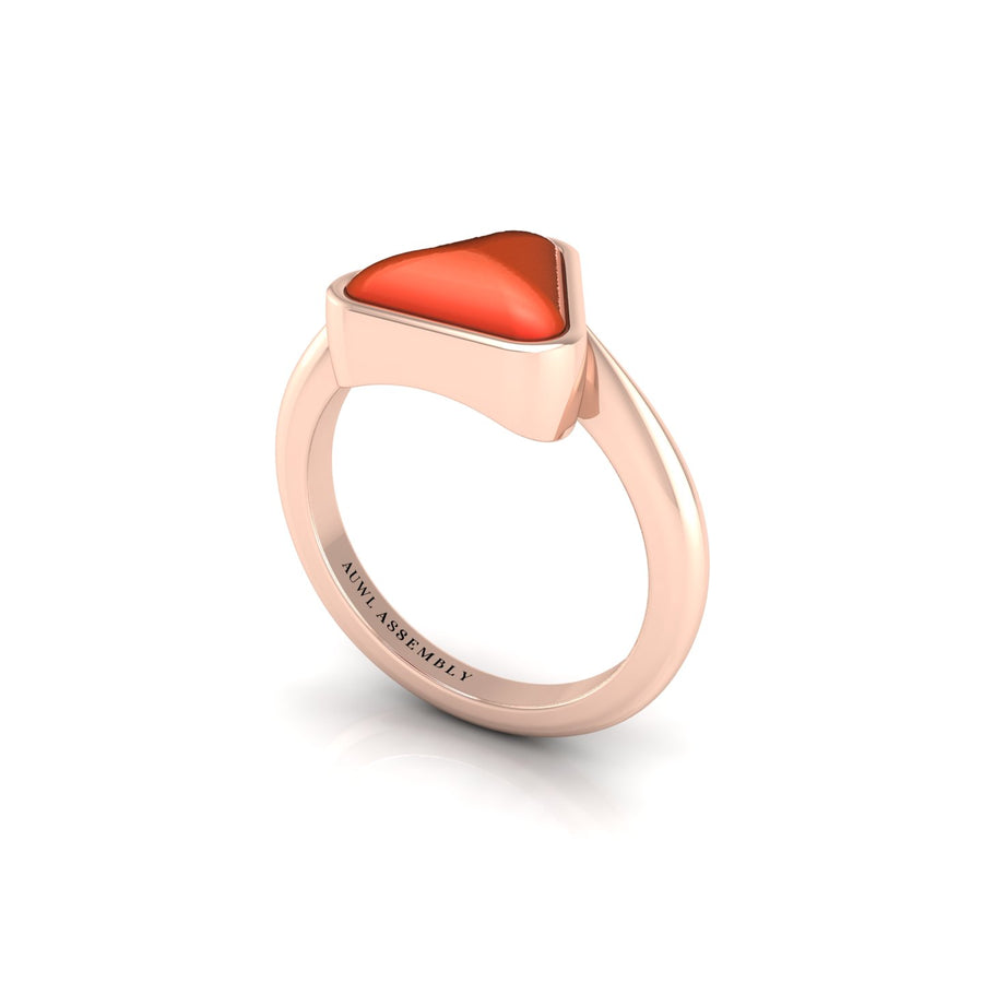 Celestial Solitaire Ring - Red Coral Trillion